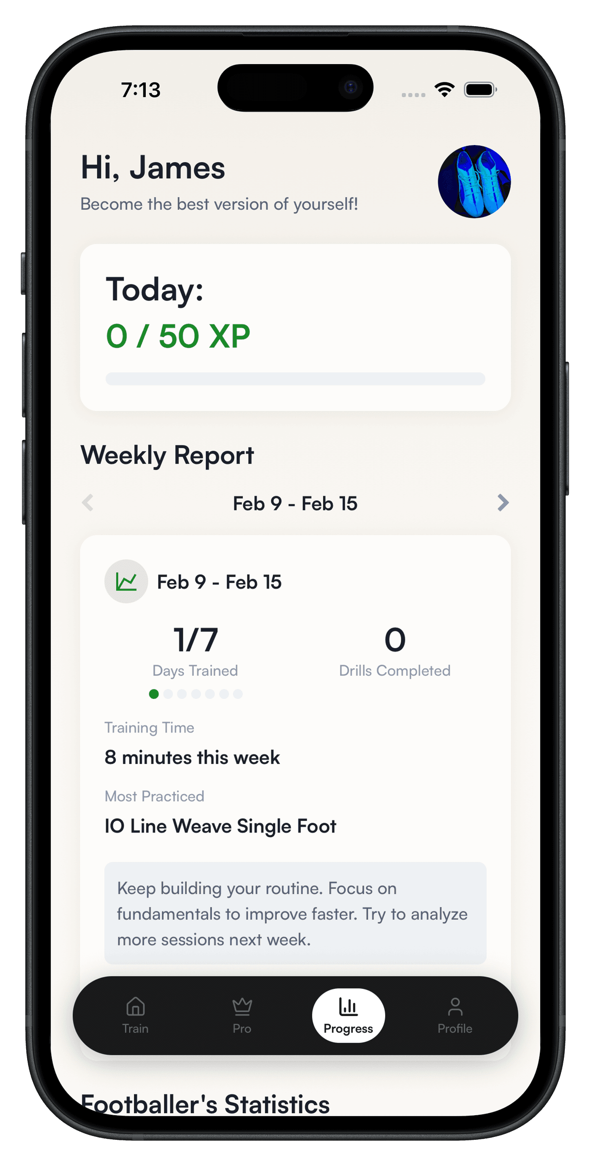 Weekly performance report with training analytics